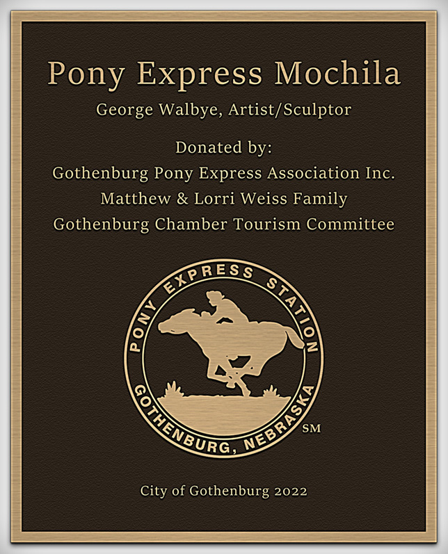 Pony Express Mochila plaque in Gothenburg, NE